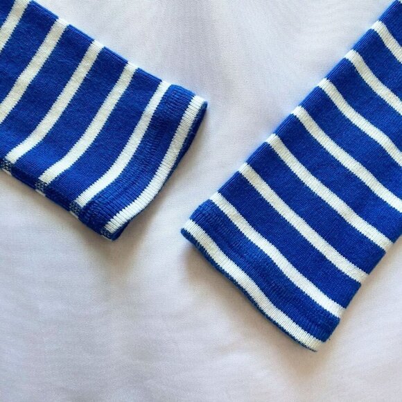 JC DE CASTELBAJAC LONG SLEEVE BLUE WHITE STRIPED TOP WITH YELLOW PATCH - XS - Picture 9 of 11